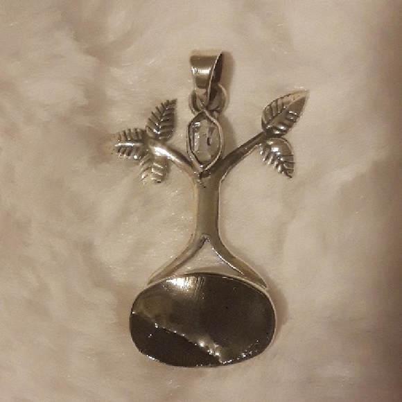 Tree of Life Shungite Herkimer Diamond Gemstone pendant Sterling Silver .925 - Picture 6 of 10